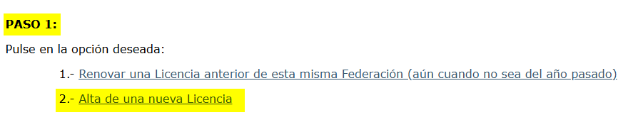 Instrucciones para el paso 1 de un proceso, con la opción 2 resaltada: