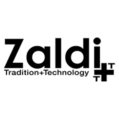 Logotipo de Zaldi, una empresa. El texto dice «Zaldi» sobre «Tradición + Tecnología» con un signo más incorporado.