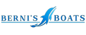 Logotipo para Berni's Boats: texto y un delf&iacute;n azul estilizado saltando fuera del agua.