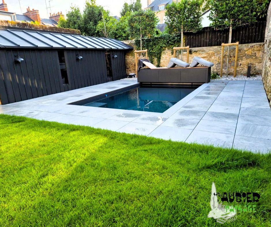 Piscine creusée et terrasse.