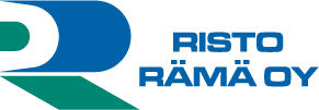 Risto Rämä Oy:n logo sinisenä ja vihreänä, tyylitelty R-kirjainkuvio