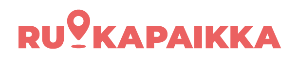 RUOKAPAIKKA logo in red and gray with a location pin icon replacing the O