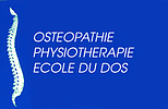 Un fond bleu avec les mots ostéopathie physiotherapie ecole du dos dessus