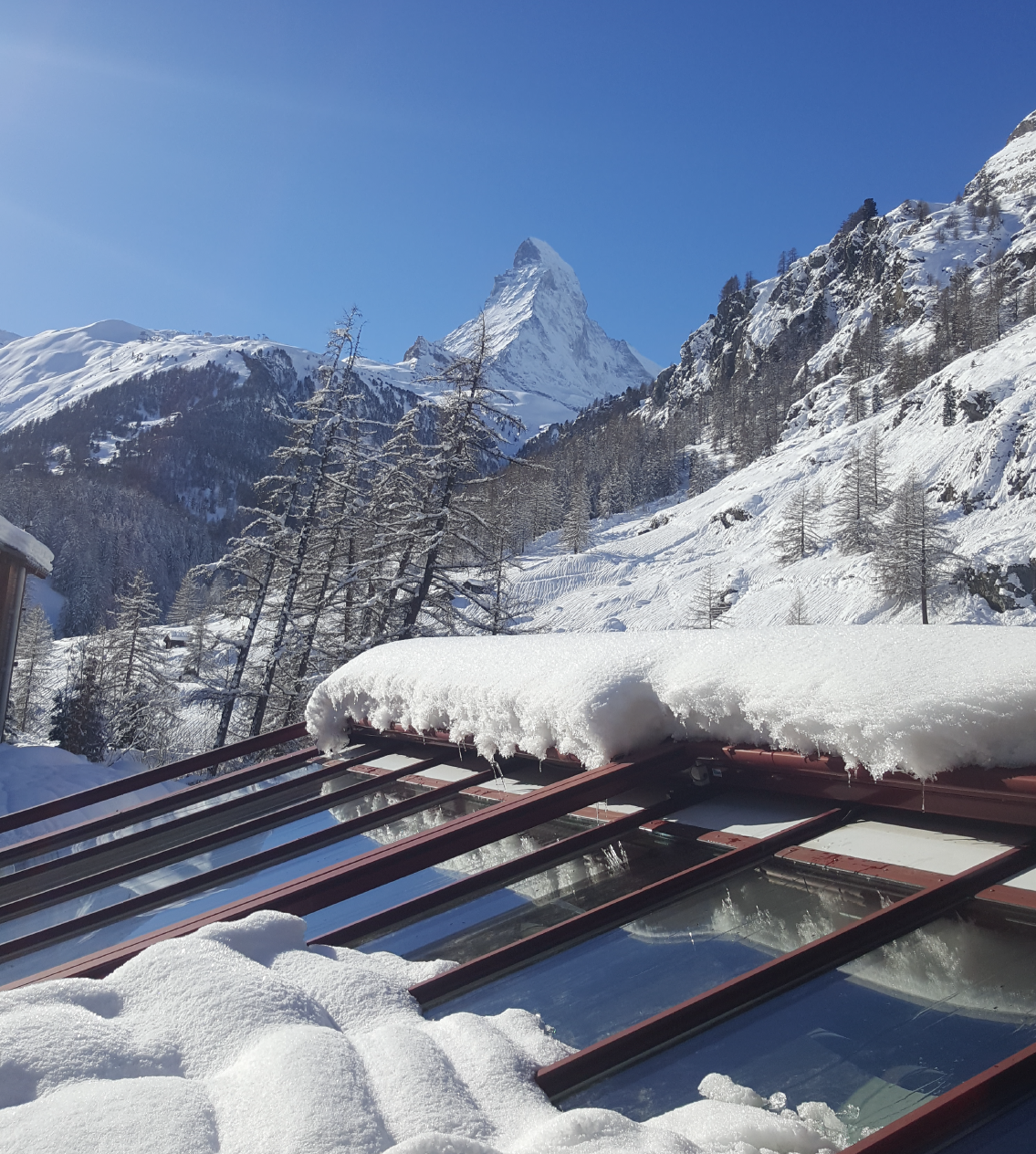 Sicht auf Matterhorn im Winter - Restaurant Pizzeria Klein Matterhorn