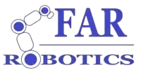 El logotipo de Far Robotics es azul y blanco.