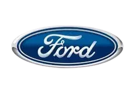 Un logotipo de Ford azul y plateado sobre un fondo blanco.