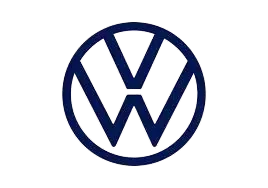 Un logotipo VW azul en un círculo sobre un fondo blanco.