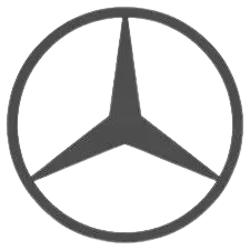 Un logotipo de Mercedes Benz en un círculo sobre un fondo blanco.