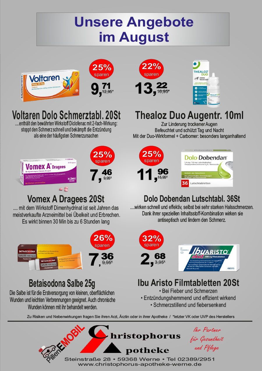 PDF herunterladen Apotheken-Werbeprospekt mit Monatsangeboten für verschiedene Medikamente und Preise
