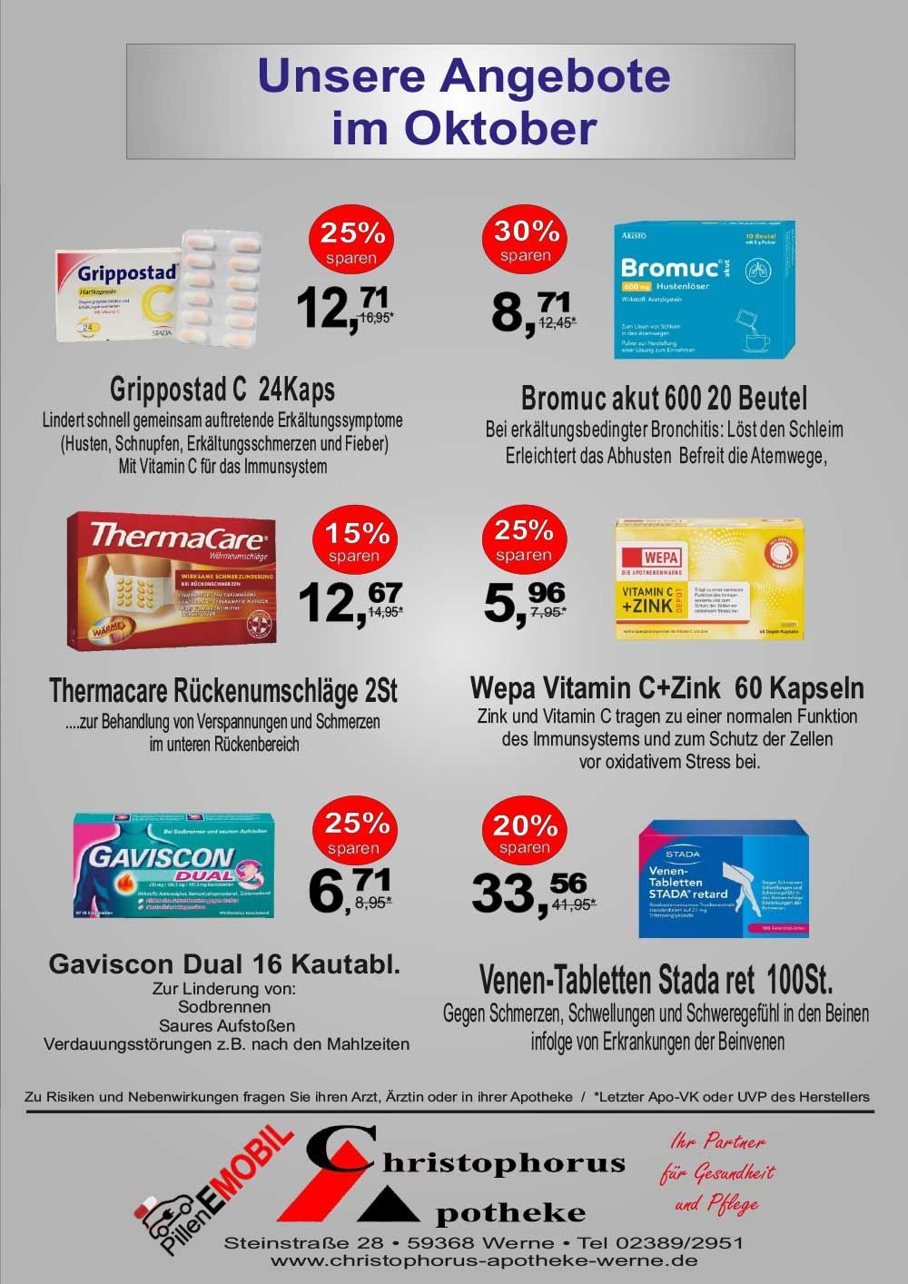 A flyer for unsere angebote im juni shows a variety of medications