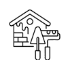 Es un icono en blanco y negro de una casa en construcción.