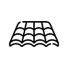 Un icono en blanco y negro de un techo sobre un fondo blanco.