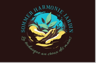 Un logo pour Sommer Harmonie Jardin montre deux mains tenant une plante