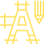 Un icono amarillo de una letra a y un lápiz sobre un fondo blanco.