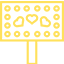 Un icono amarillo de una cartelera con corazones en él.