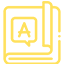 Un icono amarillo de un libro con un bocadillo de diálogo y la letra a.