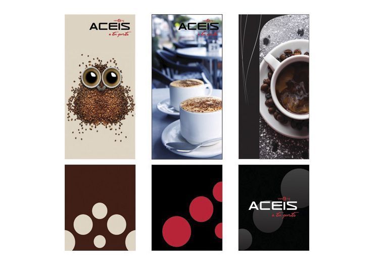 Un collage de anuncios de aceis con la imagen de un búho.