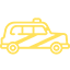Un dibujo lineal amarillo de un taxi sobre un fondo blanco.