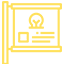 Un icono amarillo de un cartel con una bombilla encima.