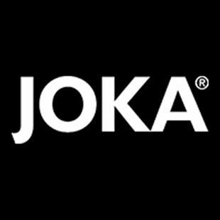 Das Joka-Logo ist weiß auf schwarzem Hintergrund.