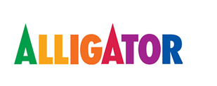 ein buntes Alligatorlogo auf weißem Hintergrund