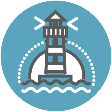 Phare rayé avec des vagues dessous