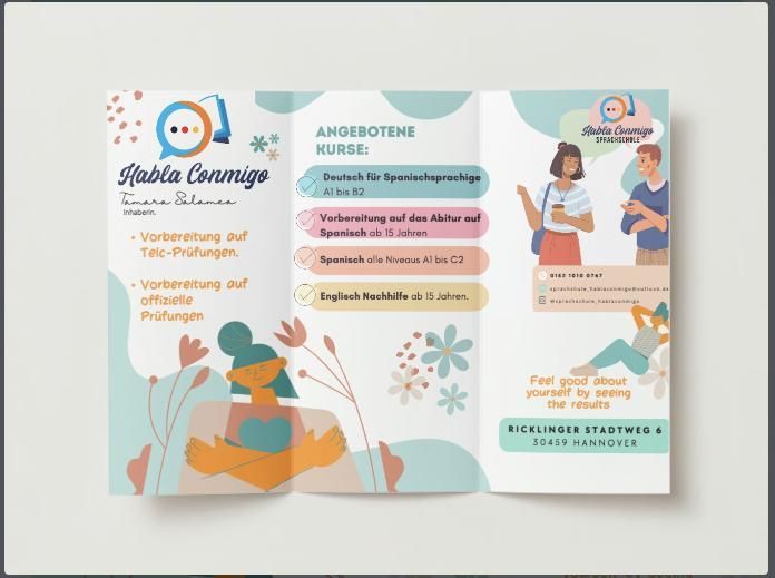 Eine Broschüre mit einer Frau und einem Mann darauf