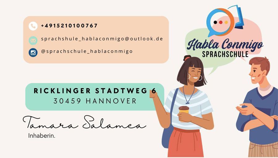 Ein Mann und eine Frau unterhalten sich auf einer Visitenkarte miteinander.