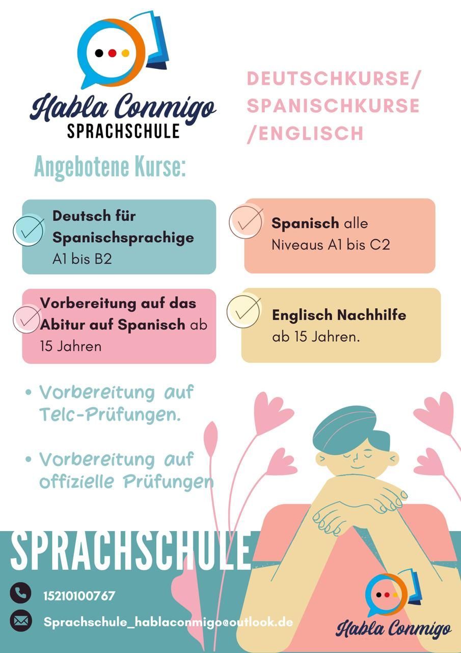 Ein Plakat für eine Spanisch-Sprachschule mit einer Frau darauf