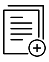 Un icono en blanco y negro de una hoja de papel con un signo más.