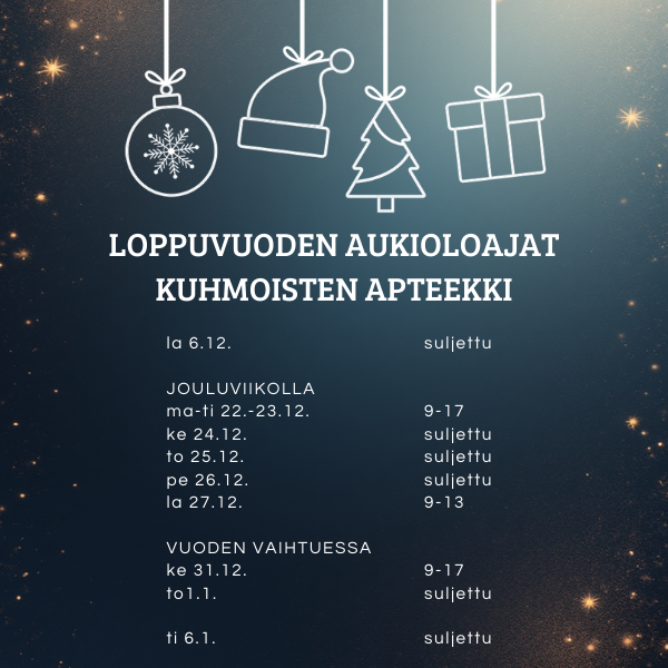 Kuhmoisten apteekin aukioloajat loppuvuodelle