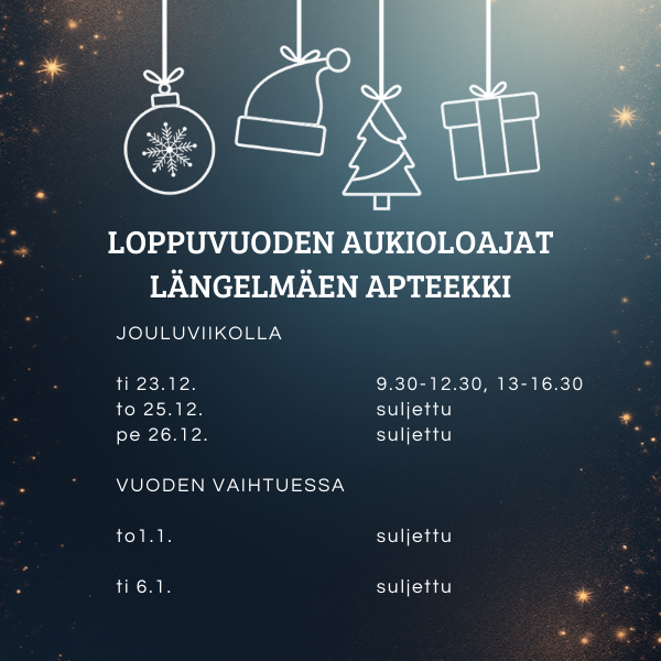 Längelmäen apteekin loppuvuoden aukioloajat