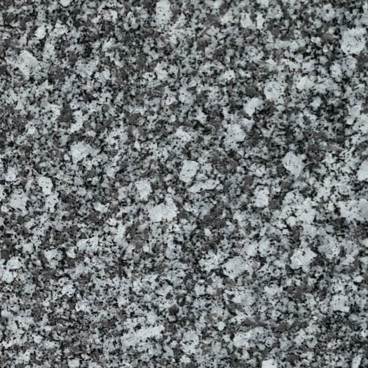 Vue rapprochée d'une surface de granit mouchetée, présentant des motifs minéraux gris et blancs.
granit Tarn Royal, granit du Tarn