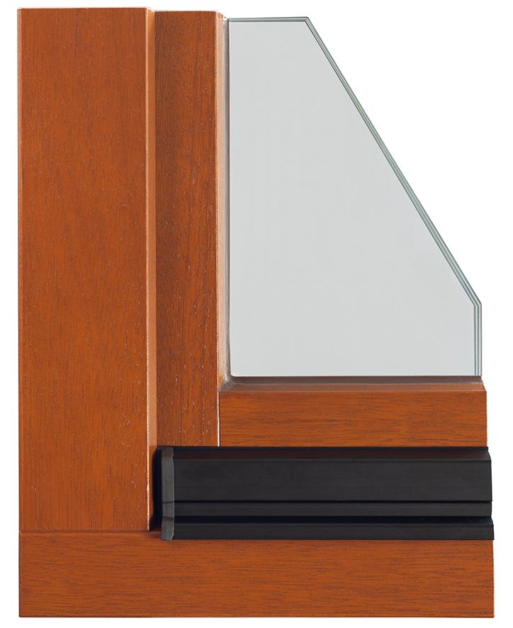 Eine Nahaufnahme eines Holzfensters mit klarem Glas