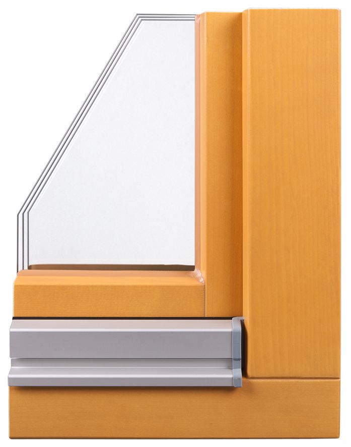 Eine Nahaufnahme eines Holzfensters mit klarem Glas