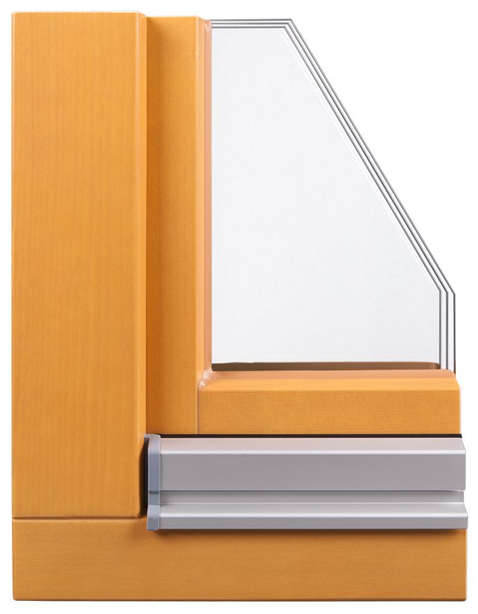 Eine Nahaufnahme eines Holzfensters mit klarem Glas