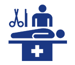 Icon Person auf Liege mit Kruez, andere Person, Schere und Instrument