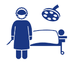Icon Person in Krankenbett mit Chirurg und Operationslampe