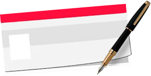 Une enveloppe blanche à rayure rouge et un stylo-plume noir et or.