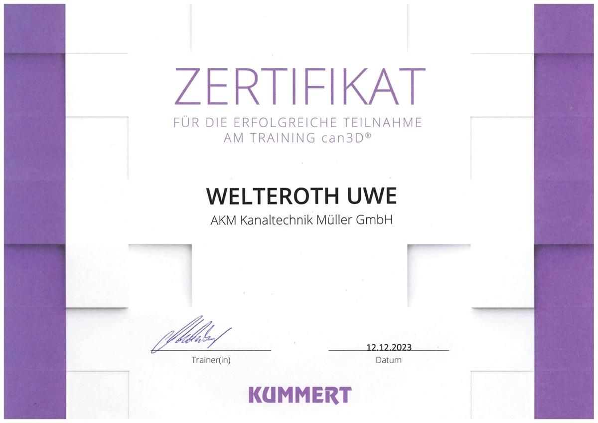 Eine Urkunde für Welteroth Uwe aus Kummert