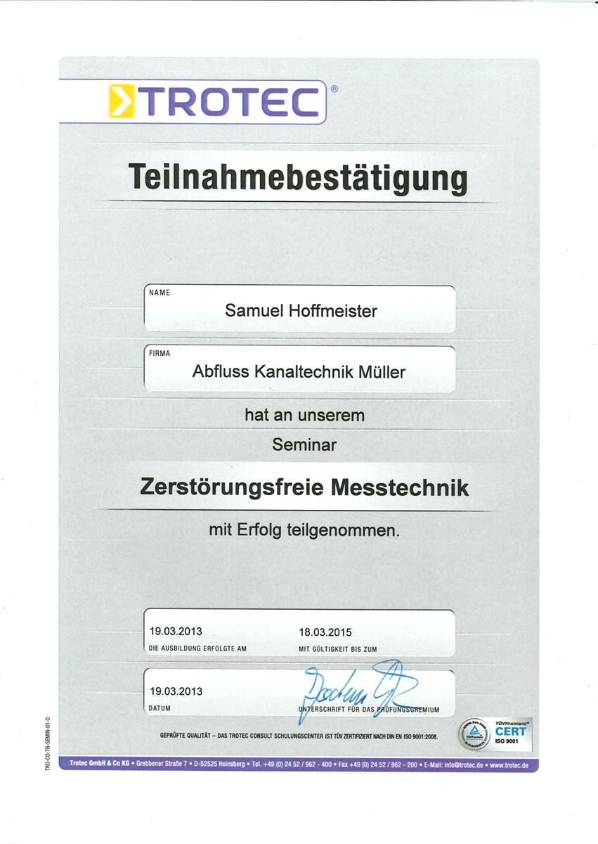 Auf weißem Grund befindet sich ein Trotec-Zertifikat.