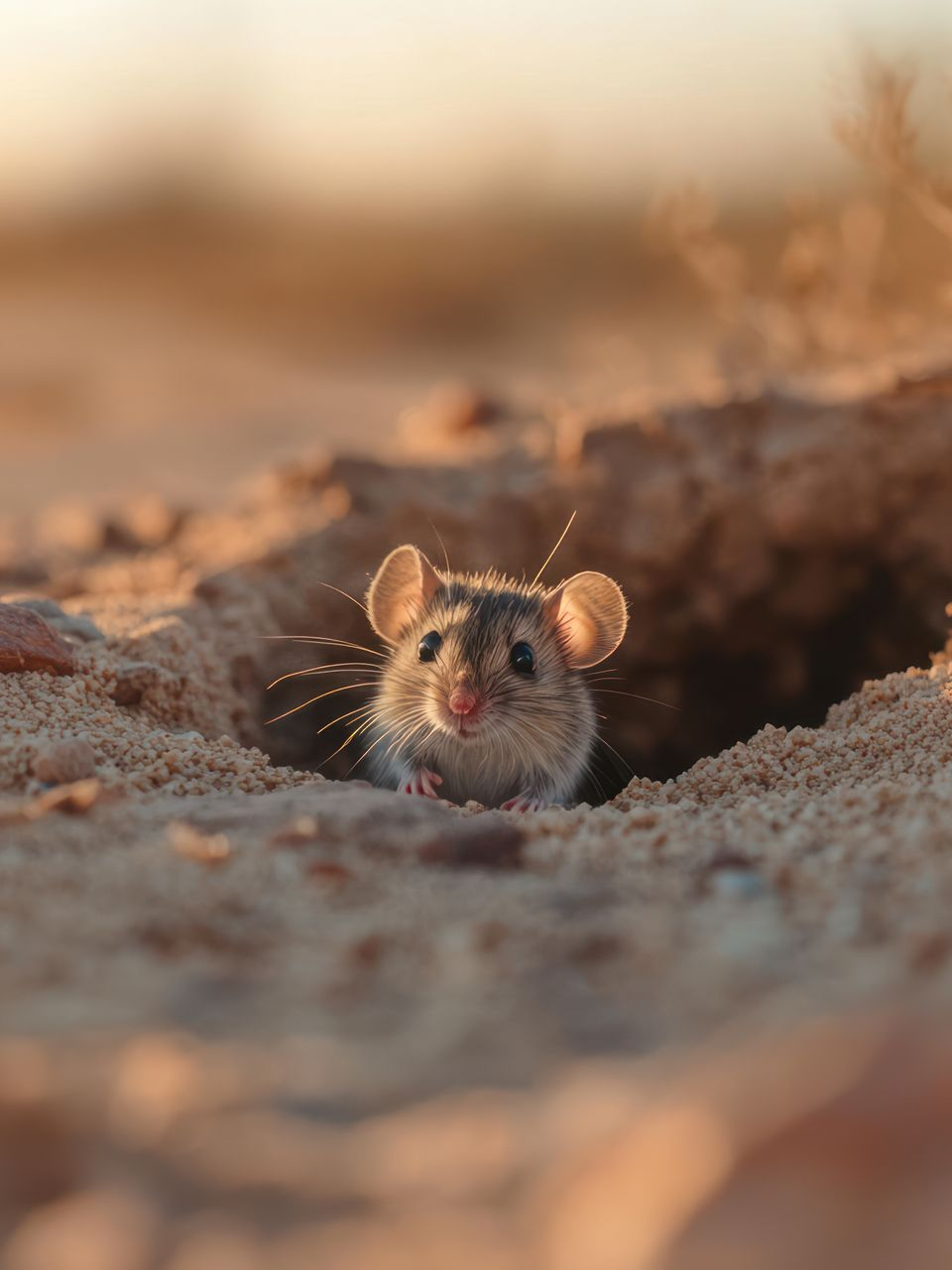 Souris qui sort d'un trou de terre