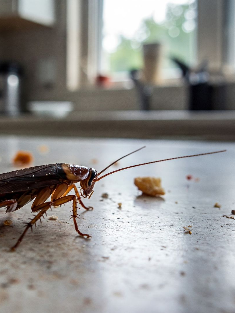 Cafard sur un plan de travail de cuisine