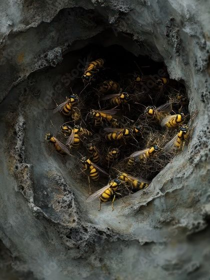 Nid de frelons dans un tronc