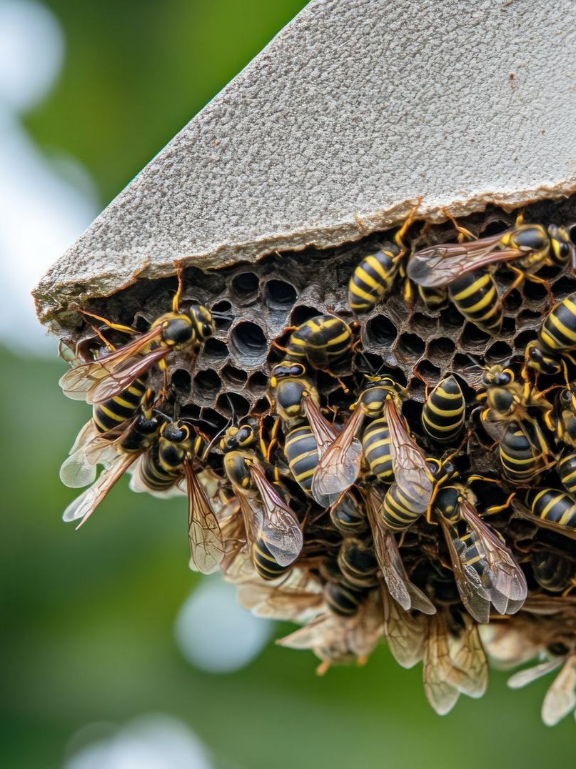 Nid de frelon sous une toiture