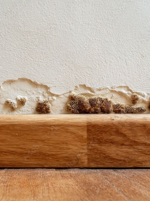 Nid de guêpes sur un mur