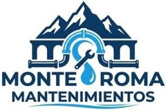 Logotipo de Monte Roma Mantenimientos con montañas azules y una llave inglesa dentro de un engranaje.