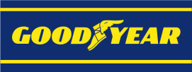 Un logotipo de Good Year azul y amarillo sobre un fondo blanco.