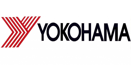 El logotipo de Yokohama es rojo y negro con una flecha diagonal.