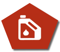 Un pentágono rojo con un icono blanco de una botella de aceite.